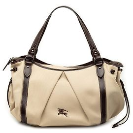 Beige Burberry Leather Trimmed Canvas Tote