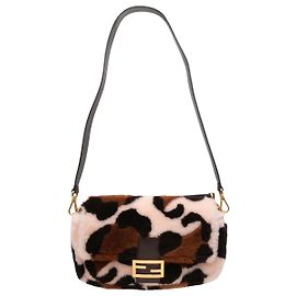 Fendi Baguette Tasche aus Shearling und Vitello in Leopard-Print, Braun & Multicolor