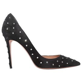 Sapatos de salto ornamentados em camurça de bico fino Aquazzura Pretos Tamanho 39