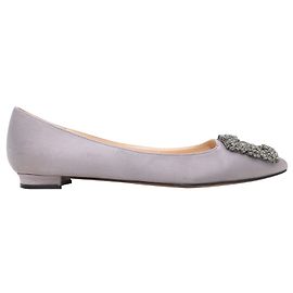 Ballerine Hangisi Manolo Blahnik in raso viola polvere, punta a punta, taglia 38