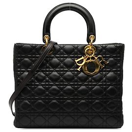 Autre Marque Lady Dior Large Satchel aus Lammleder Cannage in Schwarz