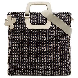 Black Chanel CC Canvas Clover Vertical Tote Satchel