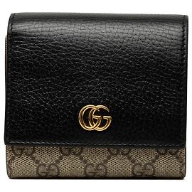 Gucci Medium Bicolor GG Marmont und GG Supreme Kompaktes Portemonnaie Schwarz Kleine Geldbörsen