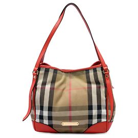 Brown Burberry Small House Check Canvas Bridle Canterbury Tote