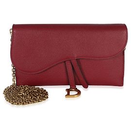 Pouch Portafoglio a Catena Saddle in Pelle di Vitello Granulata Rossa Christian Dior