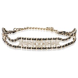 Collana Choker Chanel 2023 in pelle e strass placcata oro
