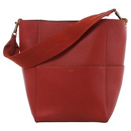 Céline CELINE Seau Sangle Bucket Leather Shoulder Bag in Red