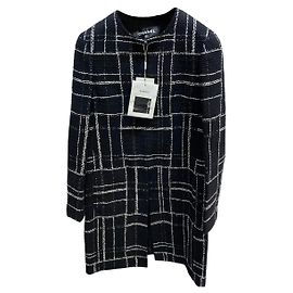 Chanel Mantel aus schwarzem Tweed Größe 36