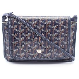 Goyard Plume Handtasche Braun Marineblau Weiß Leder und Canvas