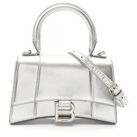  mala 2-Way Balenciaga HOURGLASS XS em pele prateada