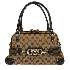 Gucci Bamboo Horsebit Canvas and Leather