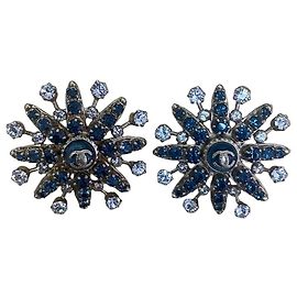Brincos Chanel Crystal Star White Blue Silver hardware Metal Glass