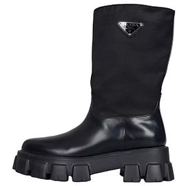 Botas Prada Monolith em couro preto com logótipo prateado - EU 39 seminovas