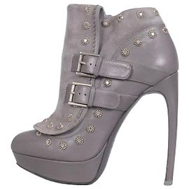 Alexander McQueen Stiefeletten aus Leder und Wildleder in Grau EU 37 gebraucht