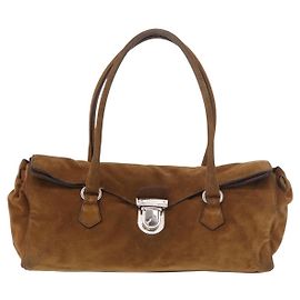 Bolsa Satchel Prada Pattina Pushlock em camurça