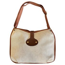 Hermès 1984 Hermes Rodeo Schultertasche aus beigem Canvas und braunem Leder