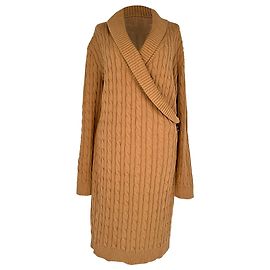 Lauren Ralph Lauren Strickkleid mit Zopfmuster und Schnallenverzierung aus Baumwolle in Tan
