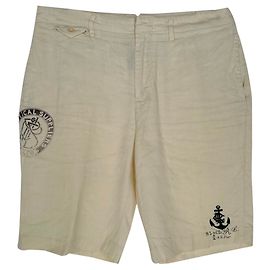 Pantaloncini in lino bianco con logo ricamato Polo by Ralph Lauren