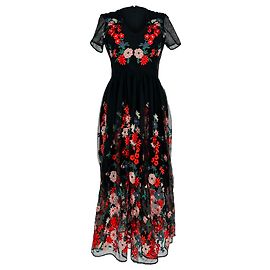 Maje Raphael Midikleid mit Blumenstickerei aus schwarzem Polyester