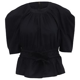 Blusa Ulla Johnson de mangas bufantes e cintura atada em algodão preto