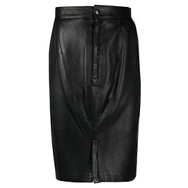 Gonna in pelle nera con pieghe Alaïa