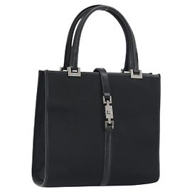 GUCCI Jackie Hand Bag Canvas Black Silver 002 1065