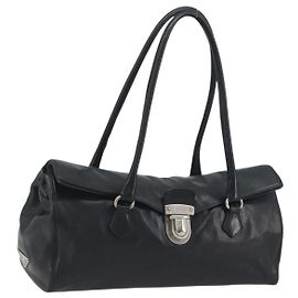 PRADA Bolsa de ombro em couro preto prata