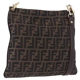 FENDI Zucca Canvas Shoulder Bag Brown Black