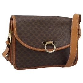 Céline CELINE Macadam Schultertasche PVC Leder Braun Goldfarben