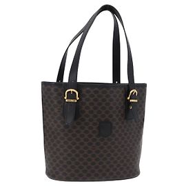 Céline CELINE Macadam Canvas Tote Bag PVC Leather Black Gold