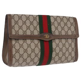 GUCCI GG Supreme Web Sherry Line Clutch Bag PVC Beige 89 01 007