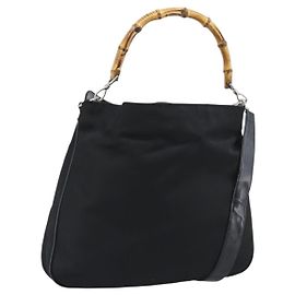 GUCCI Bamboo Handtasche Nylon 2way Schwarz Silber 001 1705 1577