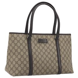 GUCCI GG Supreme Tote Bag PVC Leather Beige Silver 114595
