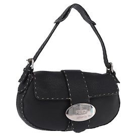 FENDI Shoulder Bag Leather Black Silver