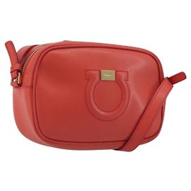 Salvatore Ferragamo Gancini Shoulder Bag Leather Orange Gold Tone