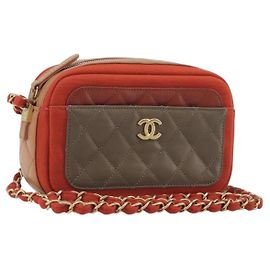 CHANEL Matelasse Chain Shoulder Bag Lamb Skin Orange Gold CC