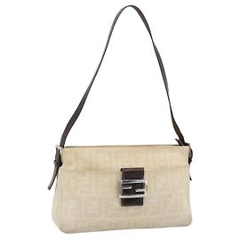 FENDI Zucca Canvas Mamma Baguette Shoulder Bag Ivory Silver