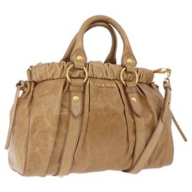 Miu Miu Vitellolux Hand Bag Leather 2way Beige Gold