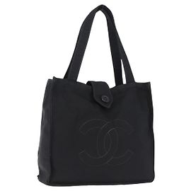 CHANEL Tote Bag Nylon Black Gold CC