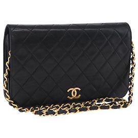 CHANEL Bolso de hombro Matelassé con cadena Piel de Cordero Negro Oro CC