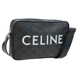 Céline CELINE Triomphe Schultertasche PVC Leder Schwarz Goldfarben