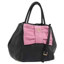 PRADA Ribbon Handtasche Leder 2way Schwarz Gold