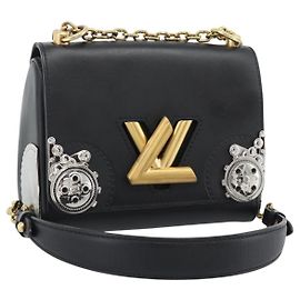 LOUIS VUITTON Twist MM Shoulder Bag Leather Black Gold Tone LV