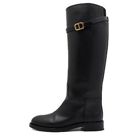 Autre Marque Lange Lederstiefel in Schwarz mit CD-Schnalle