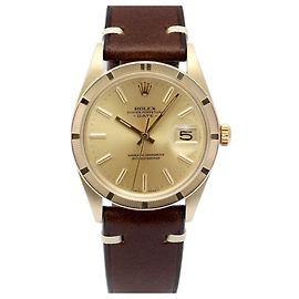 Rolex Oyster Perpetual Date Yellow Gold Men's Leather Watch