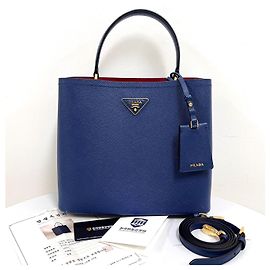 Prada Bolso Bucket Saffiano Panier Bolso de Hombro Azul