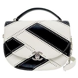 Chanel Borsa crossbody trapuntata in pelle bianca e nera