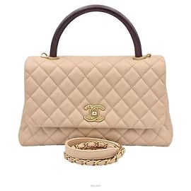 Chanel Caviar Coco Handle 28 Bolsa Tote Bege de Couro