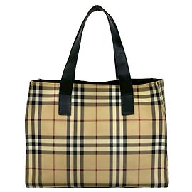 Burberry Nova Check Pattern Leder Handtasche Tote Bag