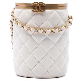 Borsa Chanel Crown Box Small in pelle d'agnello matelassé bianca